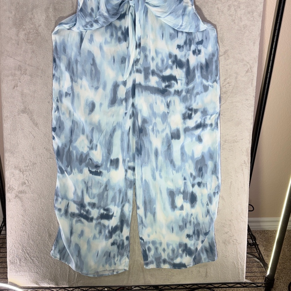 NWT Vince Camuto Blue Tie Dye Sleeveless Button Up Tie Front Jumpsuit Size XL - Picture 8 of 12